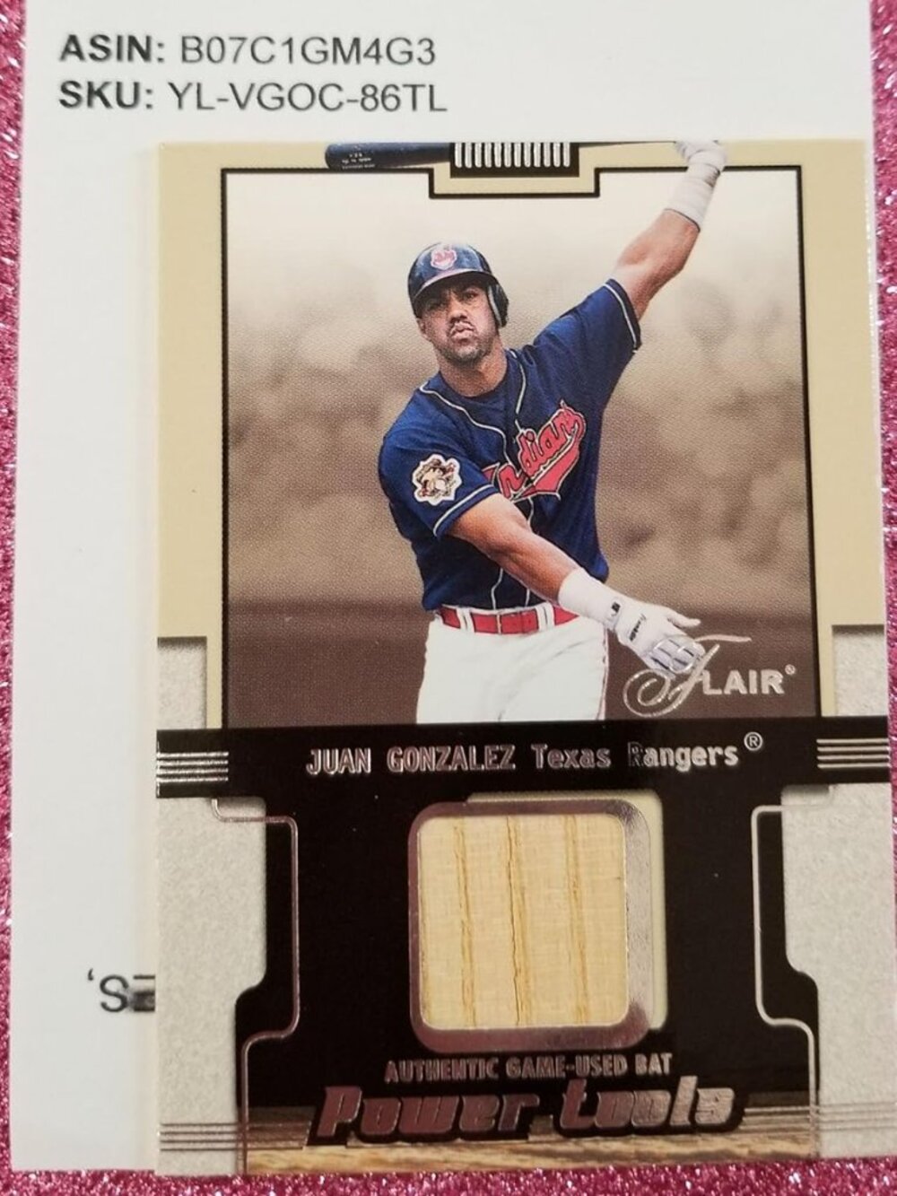 2002 Fleer® Flair™ JUAN GONZALES Authentic Game-Used Bat Power Tools Collection